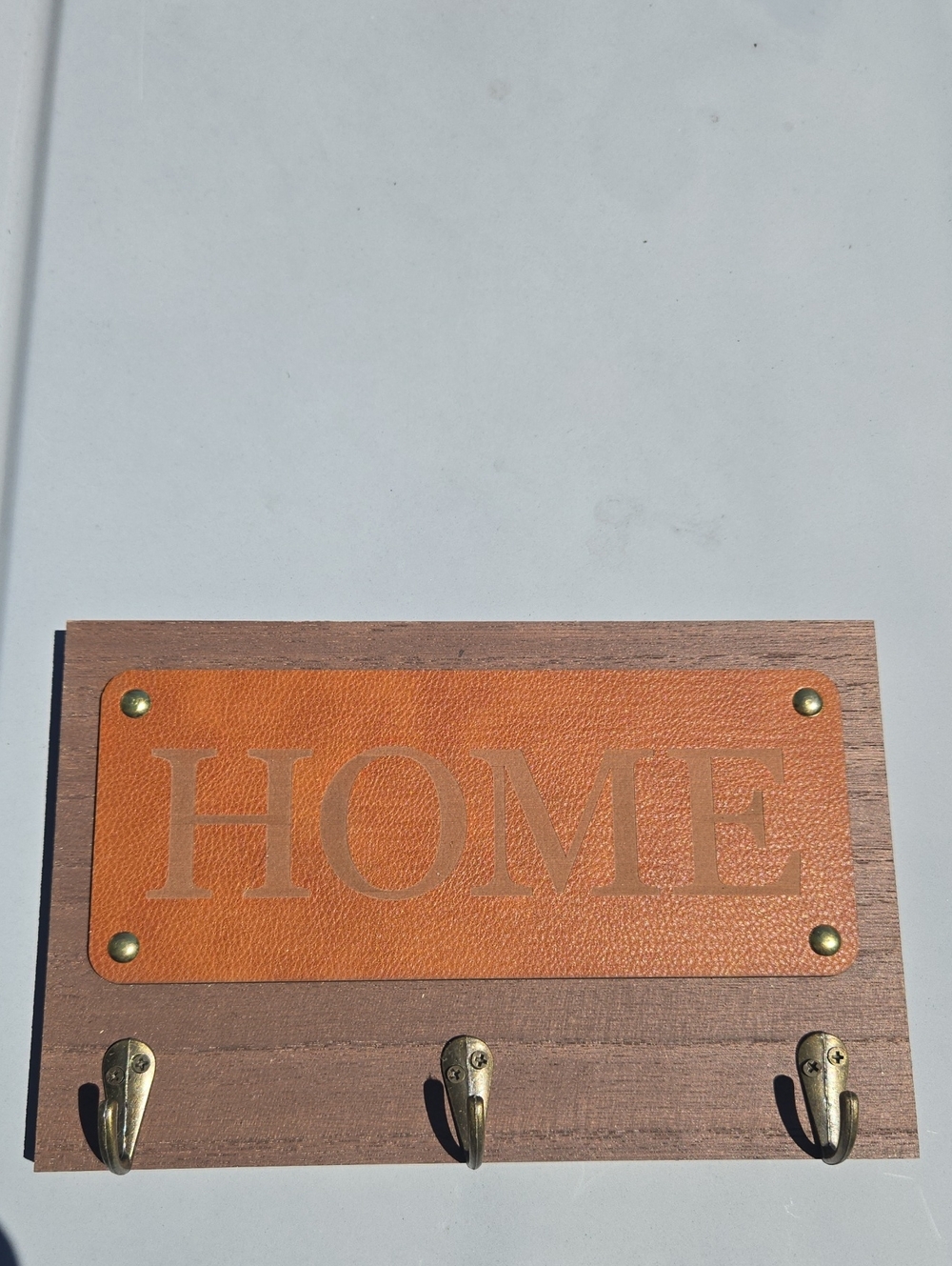 Willow Springs HOME Wall Key Rack - Brown Wood with Tan Leather Sign